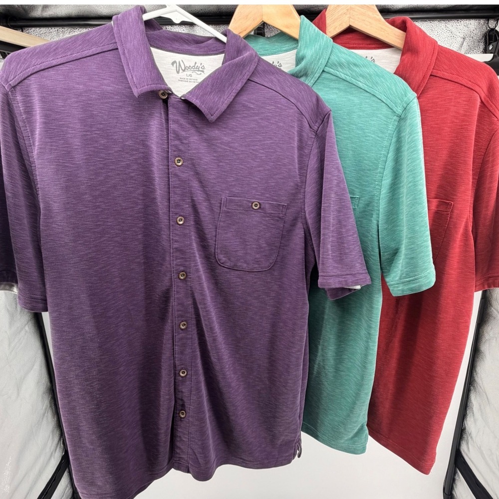 Woodys Retro Lounge‎ Red Purple Green Polo Shirt Large Short Sleeve Bundle 0666